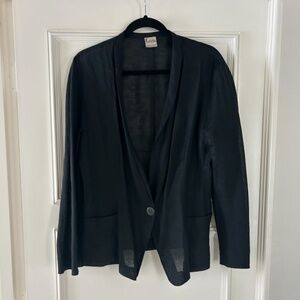 Elegant Vintage Italian Black Linen Jacket – Size 44 / US 10 🖤